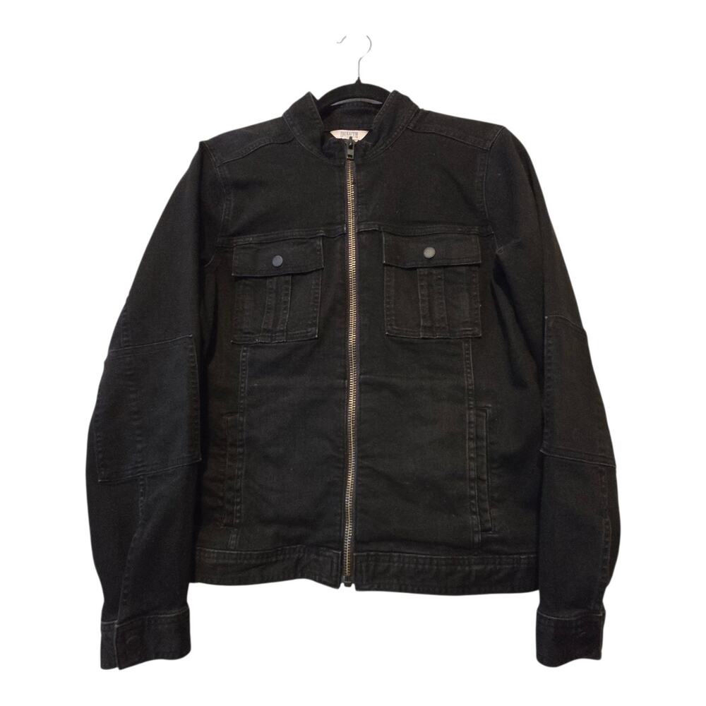 Duluth Trading Daily Denim Moto Jacket Womens MED Black Full Zip Pockets Biker
